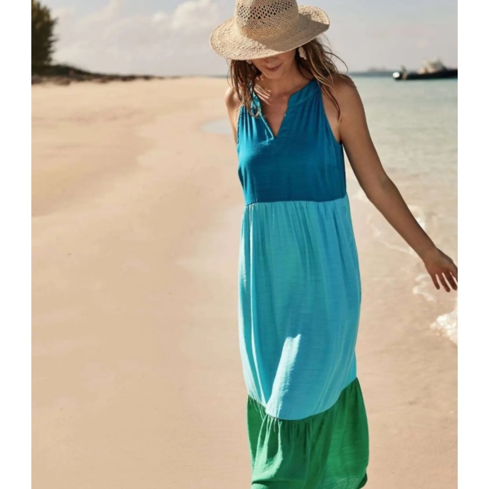J. Jill Sleeveless Colorblock Pleated Halter Maxi Dress Size Large